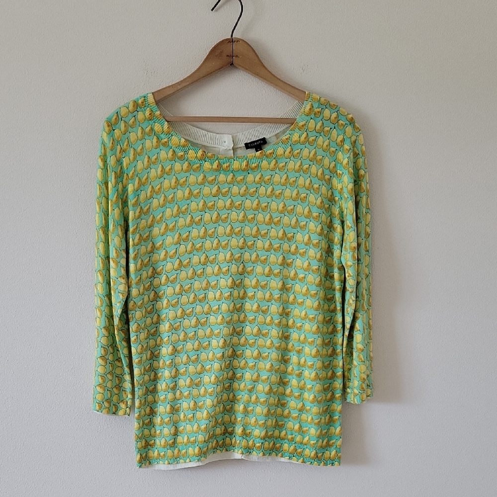 Talbots Green Yellow Pear Pattern Button‎ Back Sweater Size Medium